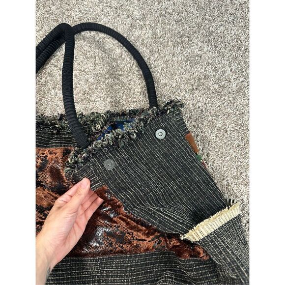 vintage handmade quilted patchwork textured large tote bag purse boho multi - Picture 5 of 12